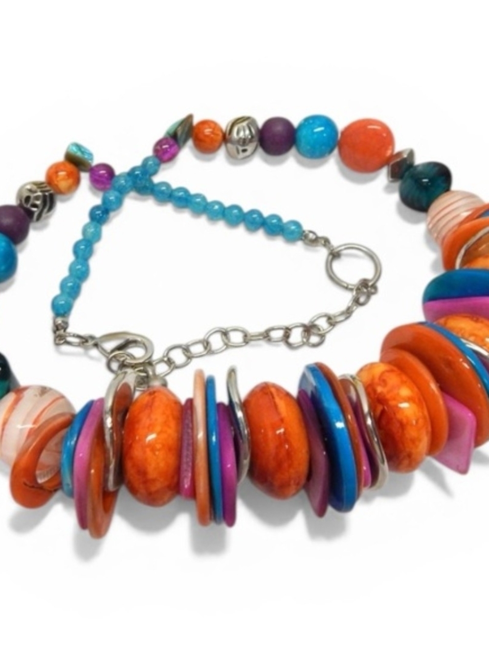 Vintage Multicolor Ceramic, Glass, Mother of Pearl & Acrylic Bead Necklace 24" - Picture 4 of 6